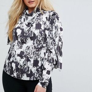 ASOS Curve Black & White Cold Shoulder Long Sleeve Top Size: 22